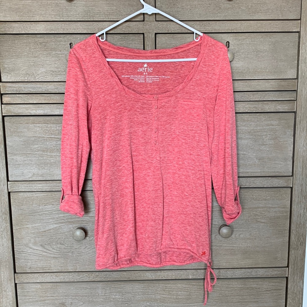 Aerie Coral 3/4 Sleeve Top